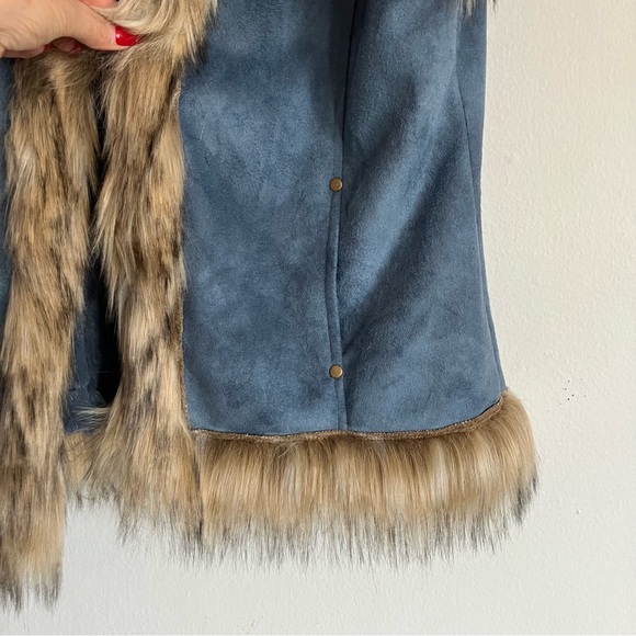 Tasha Polizzi Y2K Penny Lane Suede Faux Fur Luxe Sleeveless Vest Turquoise Teal - Picture 8 of 16